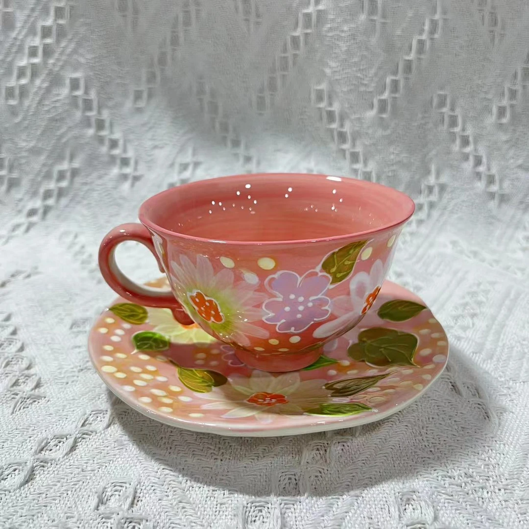 【SILESIA/出口原单】濯清烧花漫浅粉-咖啡杯碟