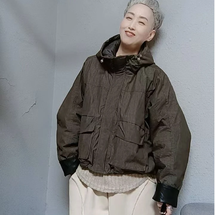 短款时尚工装风连帽宽松潮流防寒服