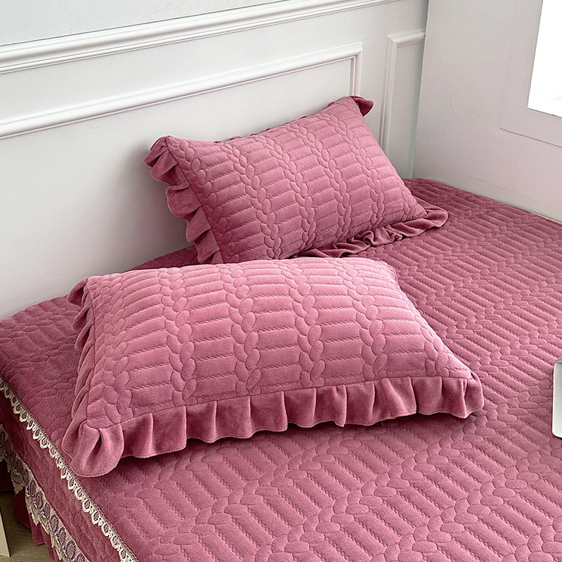 牛奶绒枕套一对装夹棉成人枕头套毛绒加绒绗缝高档纯色秋冬加厚