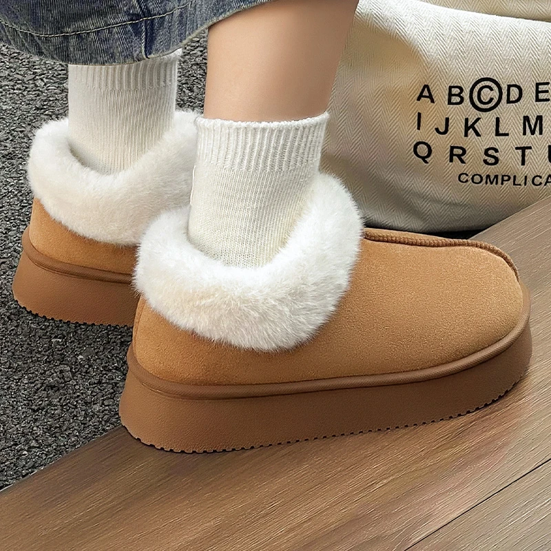 优遇家2025新款麂皮绒棉拖女居家厚底防滑加绒雪地靴冬毛绒棉鞋