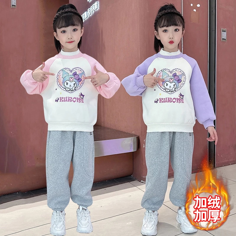 女童套装2025春秋款加绒加厚洋气时尚卡通上衣宽松潮流
