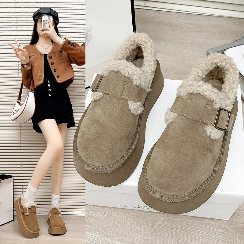 厚底雪地靴女勃肯鞋2024年秋冬新款韩版百搭单鞋加绒保暖棉鞋