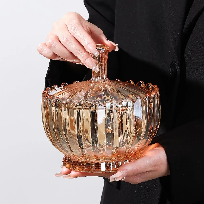 【两只装大号】法式轻奢水晶玻璃糖果罐玻璃碗糖缸零食首饰收纳罐子