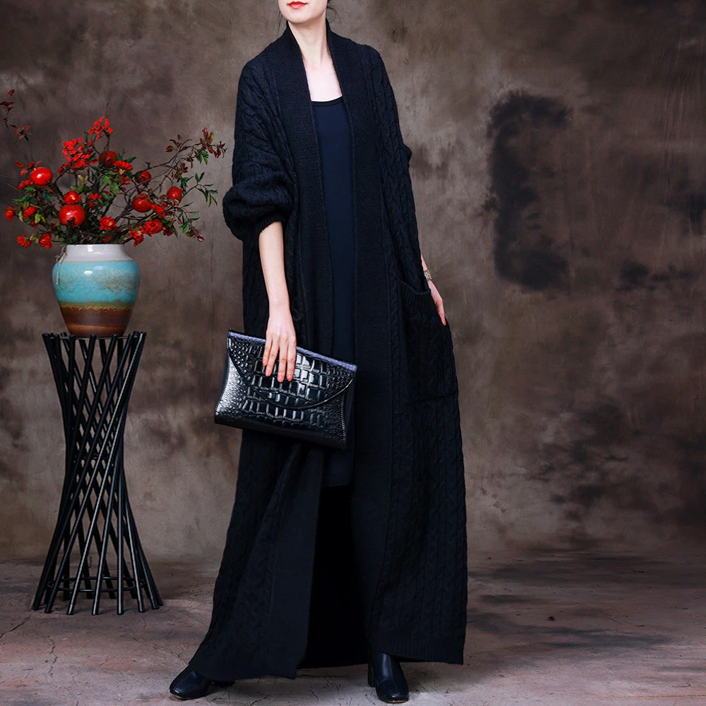 2025秋冬新品编织气质时尚宽松毛衣外套长款文艺百搭复古慵懒外搭