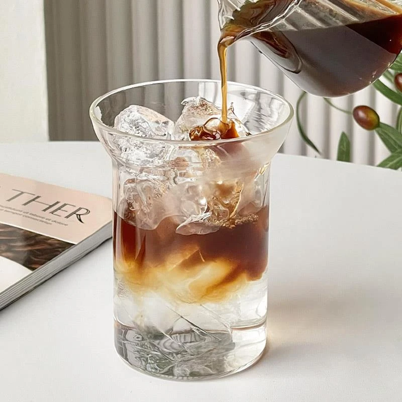 ins咖啡店高硼硅玻璃杯扩口耐热咖啡杯冰美式拿铁杯轻薄果茶杯子