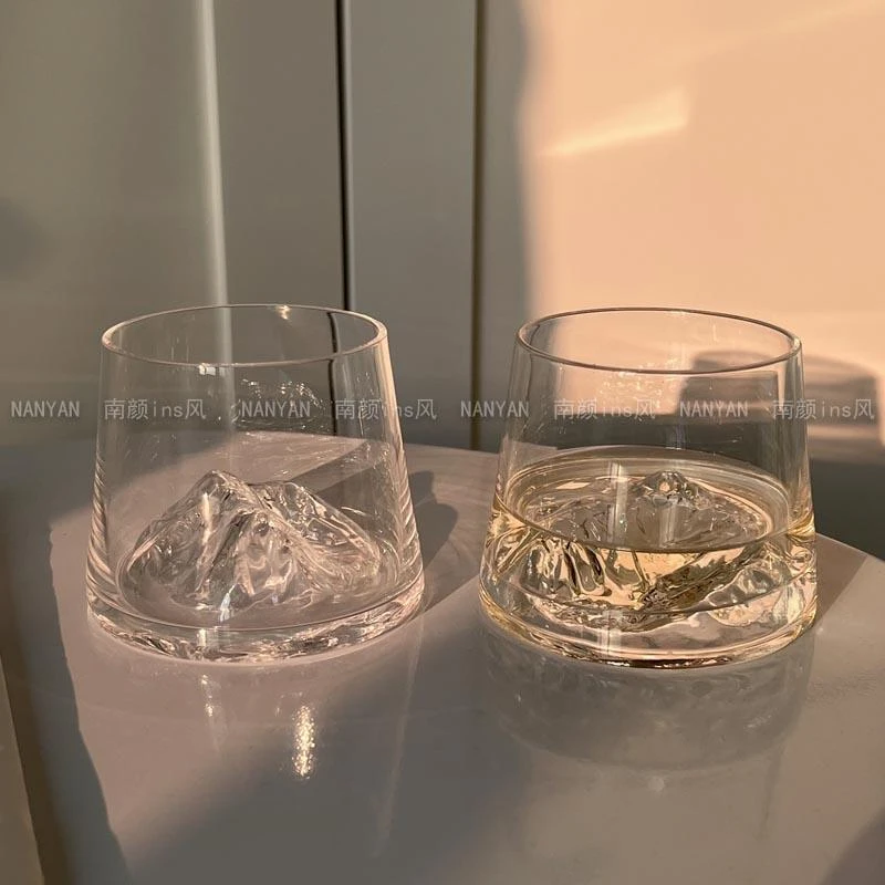 水晶款富士山杯冰山玻璃杯观山杯日式ins雪山杯水杯茶杯威士忌杯