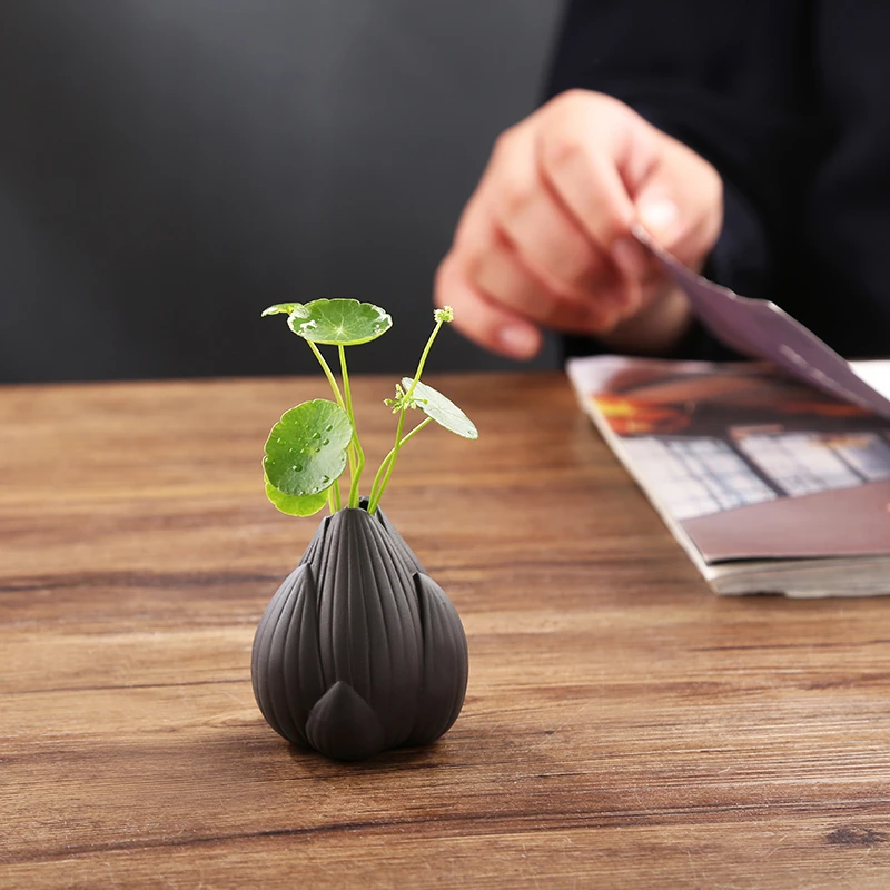 创意紫砂荷花花瓶水养绿萝水培花盆花器客厅桌面办公桌装饰品摆件