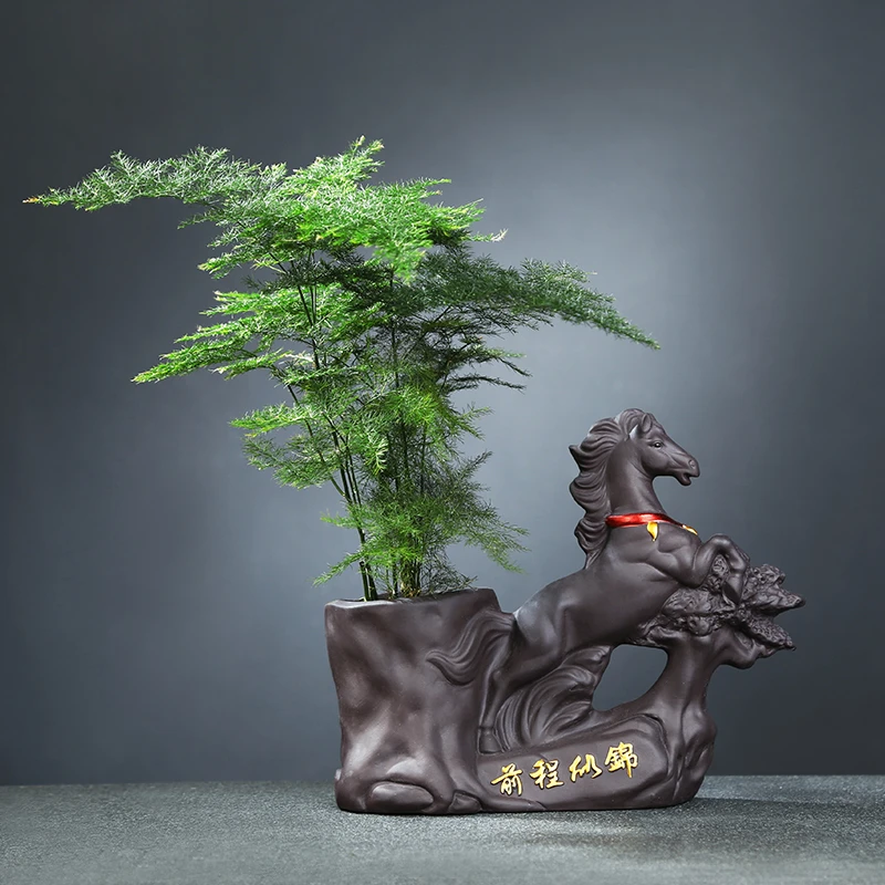 茶宠摆件精品可养茶具配件前程似锦马绿植装饰禅意茶桌摆件高档