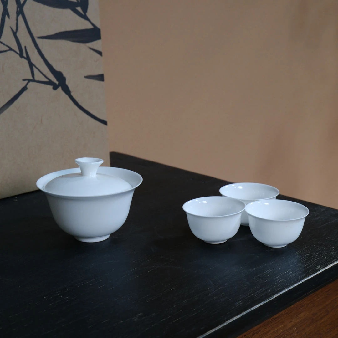【观一茶堂】骨瓷大号纯白瓷盖碗100ml+骨瓷小杯子组合简约
