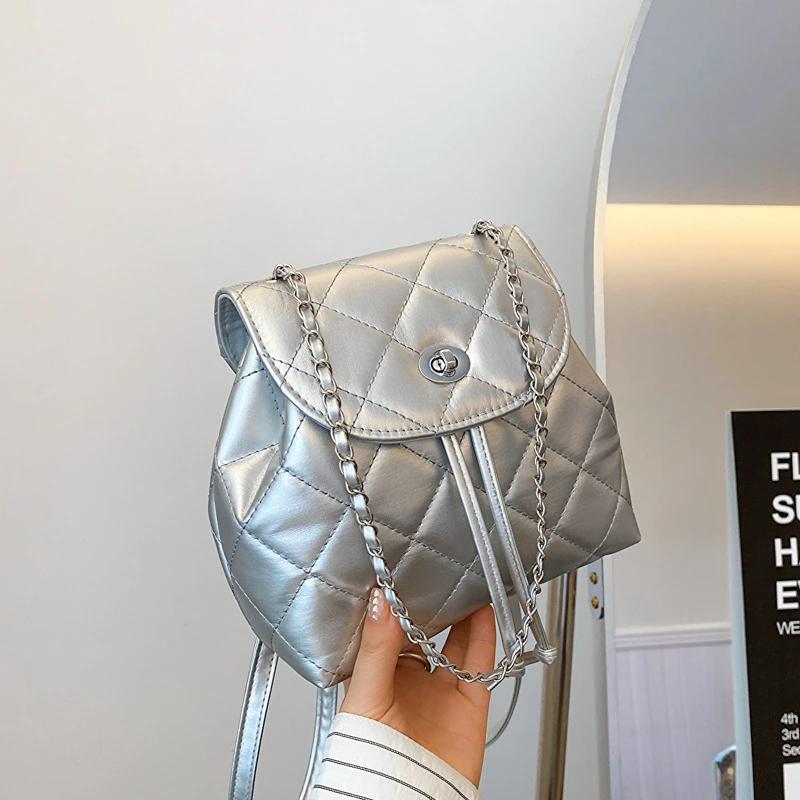 韩版休闲小香风菱格链条手提2024夏季新款洋气单肩斜跨双肩包背包