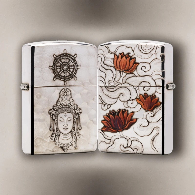 ZIPPO/之宝打火机S925银常规【观心步步生莲】原装正品煤油机DYJ1