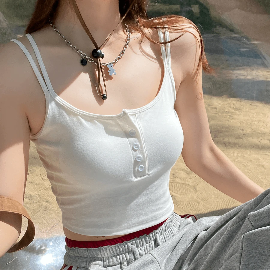 2024夏季新款美背带胸垫吊带背心女外穿短款双肩带打底内搭上衣