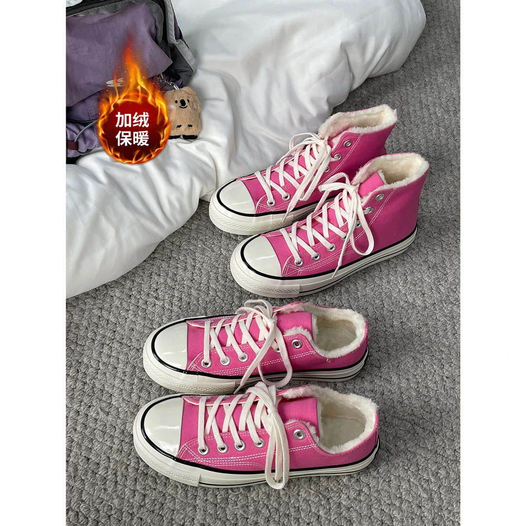 鞋有亿 2025夏季新款1970s高帮加绒粉色帆布鞋女款超火鞋子男板鞋