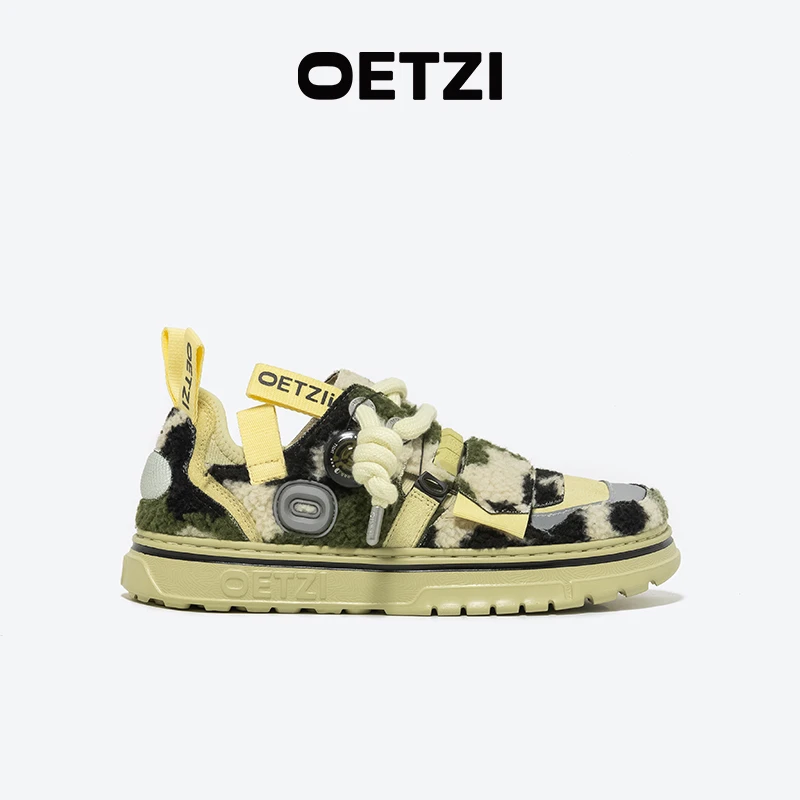 OETZI冰人奥兹丑萌女鞋拼接厚底板鞋旋纽扣新品翻毛皮情侣鞋