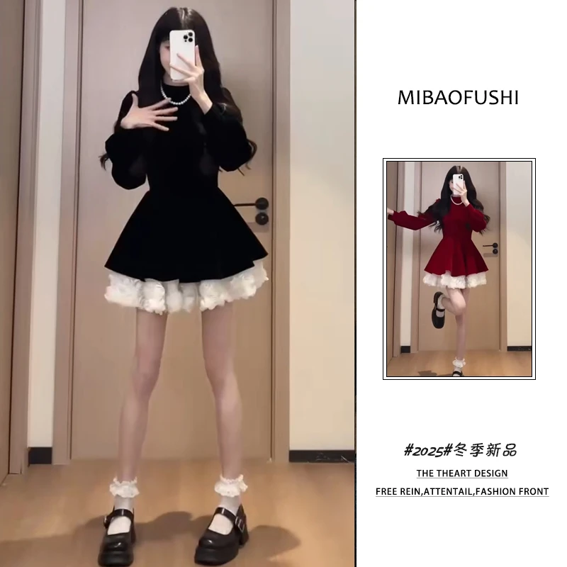 【现货】秋季穿搭一整套韩版2025新款圣诞连衣裙高级设计感裙子女