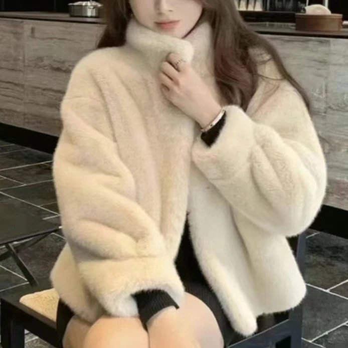 【淼姐专属L1】W 貂绒皮毛一体翻领款短款高级时尚百搭女款外套