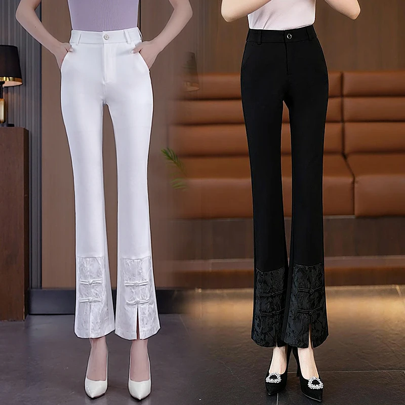 微喇裤女夏2024新款夏季裤子高腰显瘦西装裤新中式盘扣休闲喇叭裤