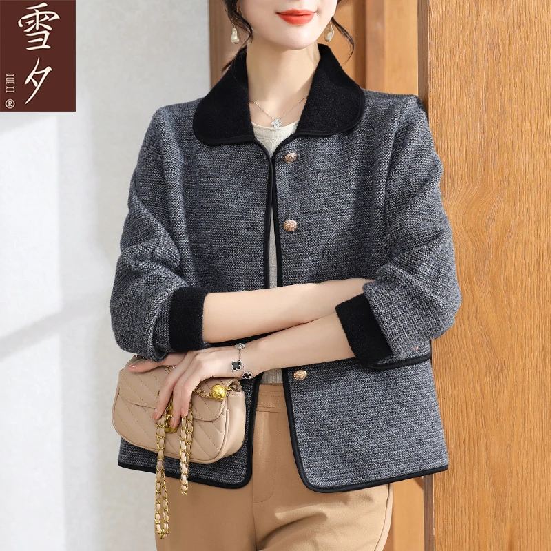 【雪夕】妈妈春装2025新款气质翻领毛呢外套P-X-XYG6803