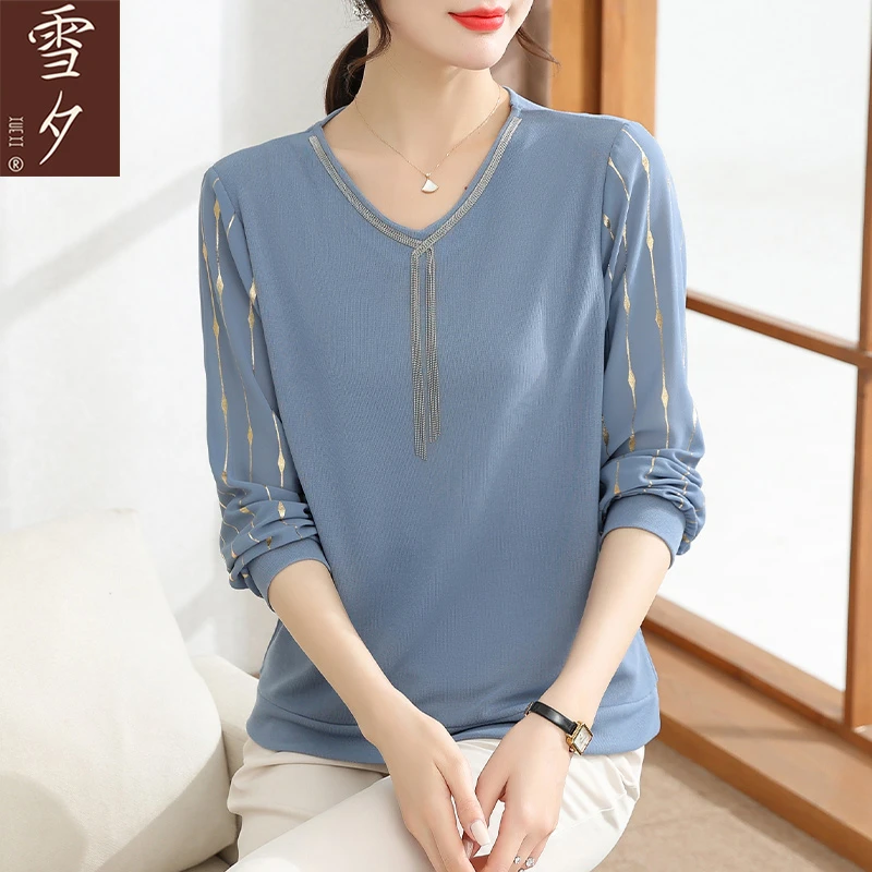 妈妈装2023春装新款高贵小衫中老年女装洋气减龄上衣薄款长袖T恤