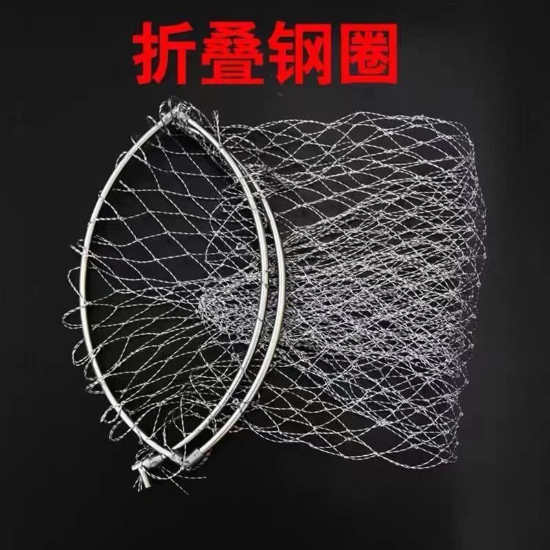 大力马不锈钢实心抄网头大小网眼抓鱼网兜一体可折叠抄网圈大物网