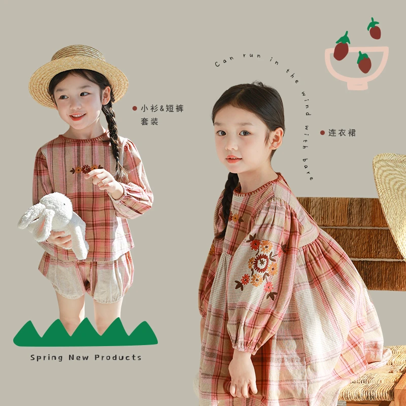 utouto大耳象女童格纹刺绣小衫＆短裤＆连衣裙2024春季2401194