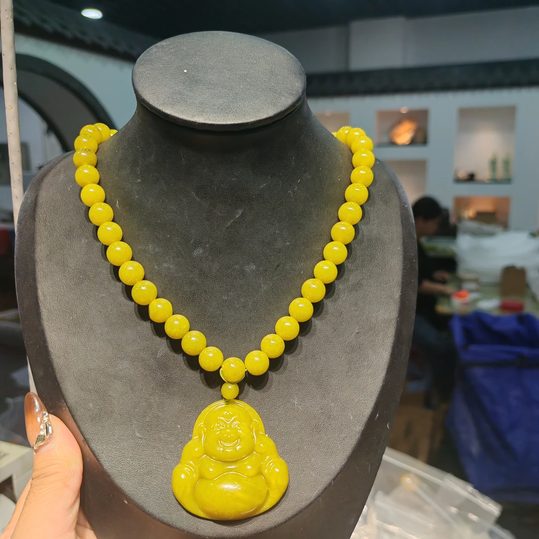 天然岫玉黄金玉妈妈链佛公