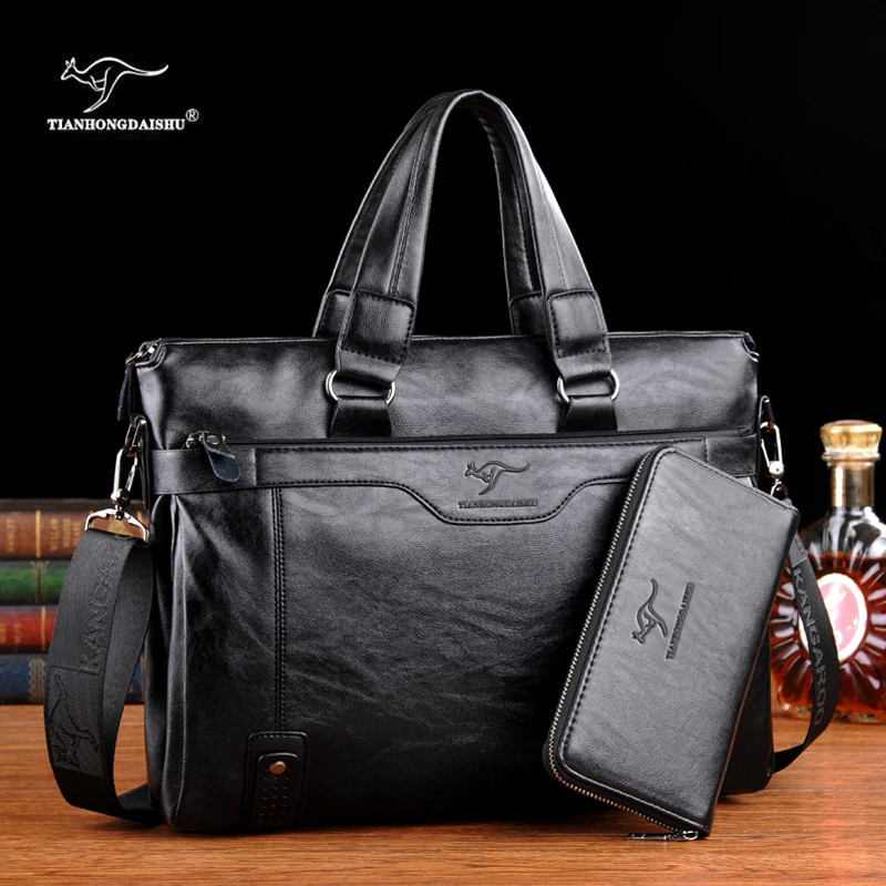 商务男包手提包公文包横款男士大容量A4文件包出差14寸电脑包斜挎