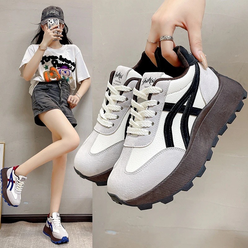 港风网红阿甘鞋潮鞋女秋季2024新款厚底时尚百搭复古休闲老爹鞋