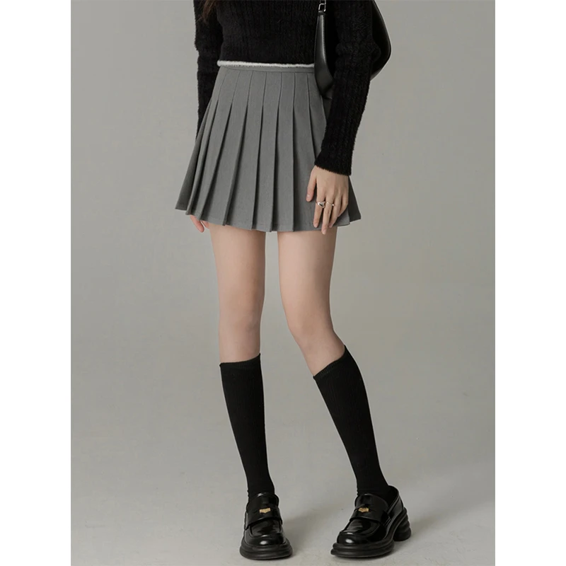 cozydays 学院风灰色百褶短裙女高腰显瘦有安全裤a字半身裙B0182