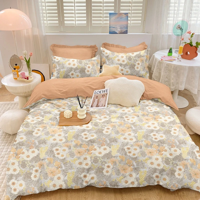 全棉加厚四件套床单被套床上用品高支高密斜纹棉简约四件套