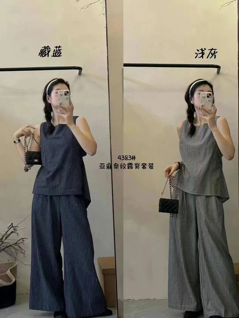 韩版数条纹显瘦后背漏腰设计西装