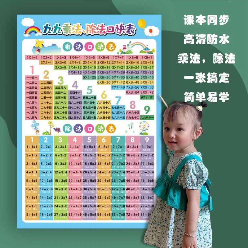 99九九乘法除法口诀表加减法全套小学生天天练一二年级语数外教具