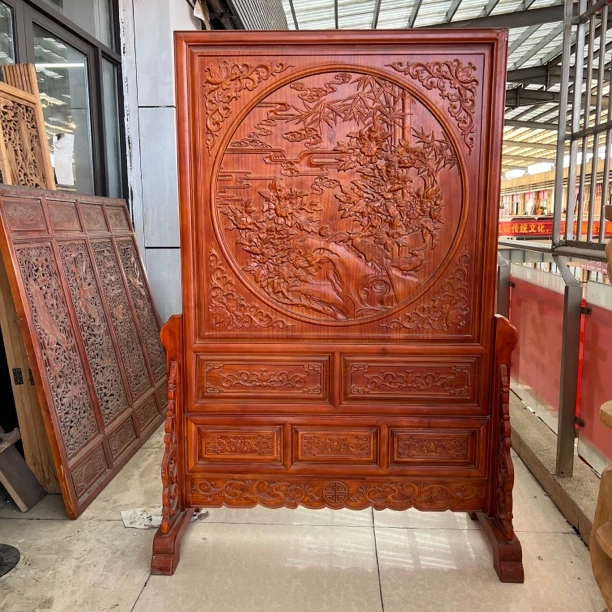 东阳木雕香樟木实木雕入户玄关落地屏风座屏中式仿玄关客厅隔断