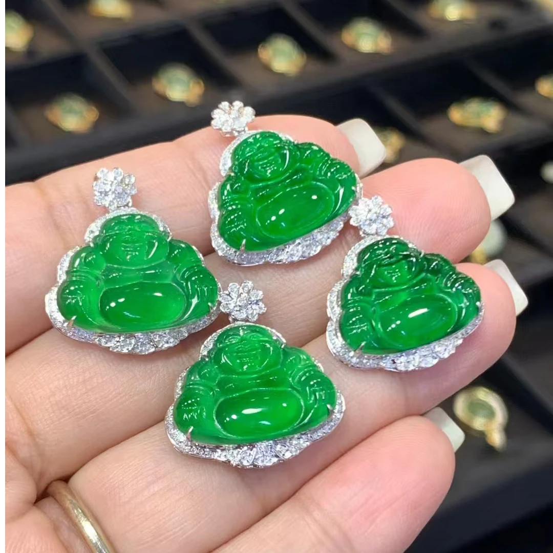 帝王绿翡翠佛公满绿超透水润吊坠项链多样性发货，发其一）