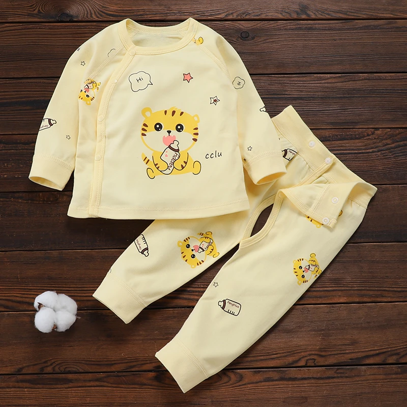 宝宝纯棉春秋套装新生儿秋裤无骨长袖分体装儿童秋冬季打底长裤