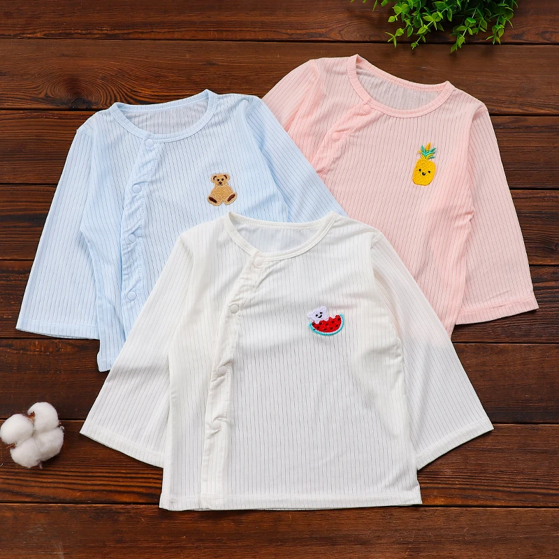 0-2岁新生婴儿薄款长袖上衣夏季空调服男女宝宝莫代尔睡衣春秋装