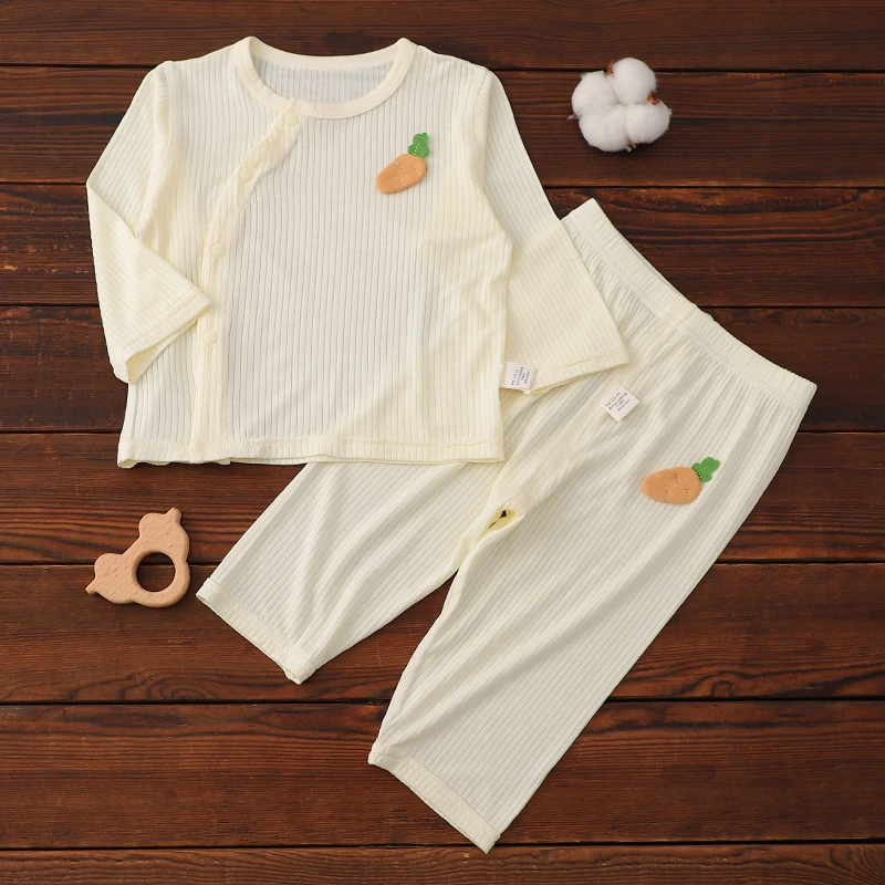 婴儿夏季薄款分体套装婴幼儿长袖上衣新生儿闭裆长裤儿童防蚊睡衣
