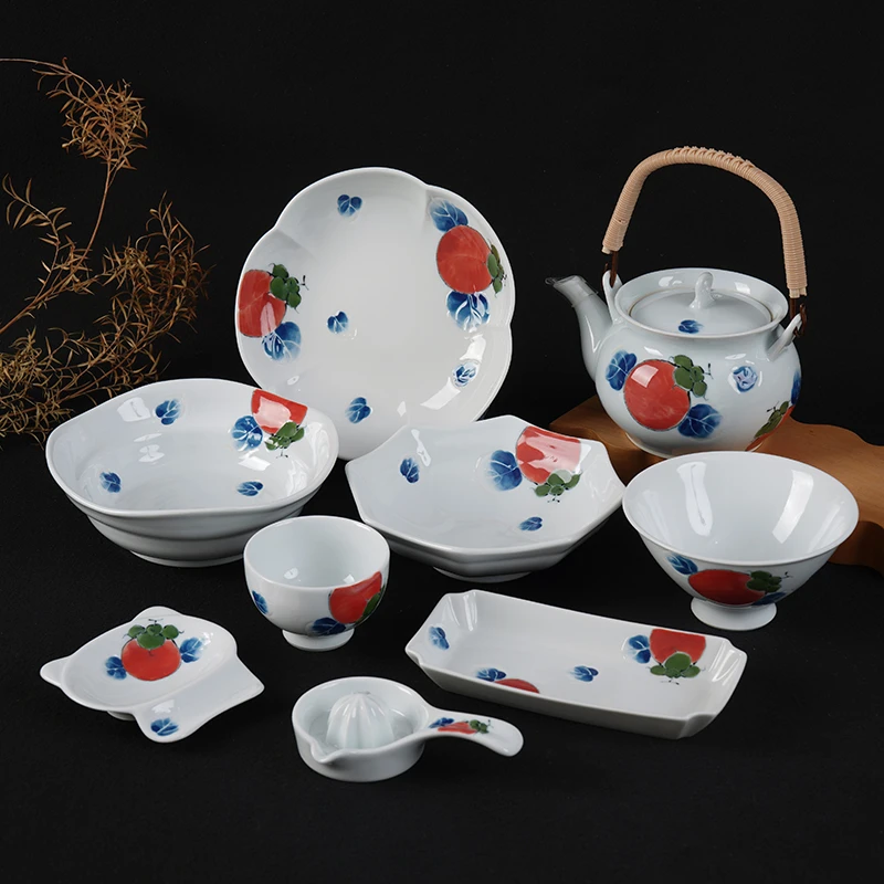 日本原装进口雅幸窑家用陶瓷柿絵纹餐具日式釉下彩餐具