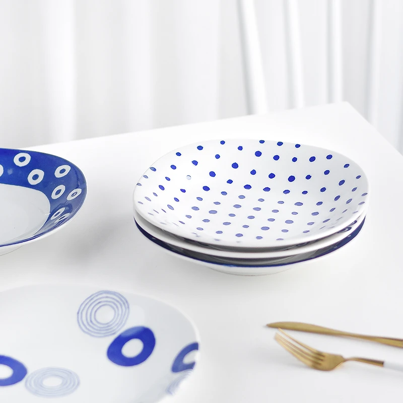 波佐见烧大圆盘indigo陶瓷餐具大号家用饺子盘子