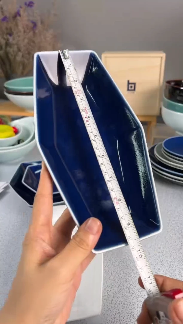 【闪购商品】盘"龟甲长方形 中钵 蓝"