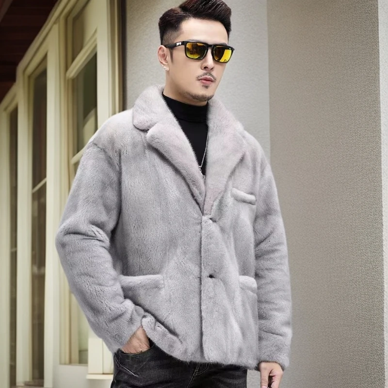 进口蓝宝石貂皮大衣男士西服领整貂 休闲时尚外套冬