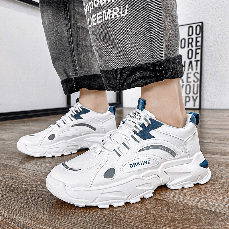 guomaijan/谷麦加 白色老爹鞋厚底增高运动休闲男鞋子透气百搭韩版潮鞋男士小白鞋38