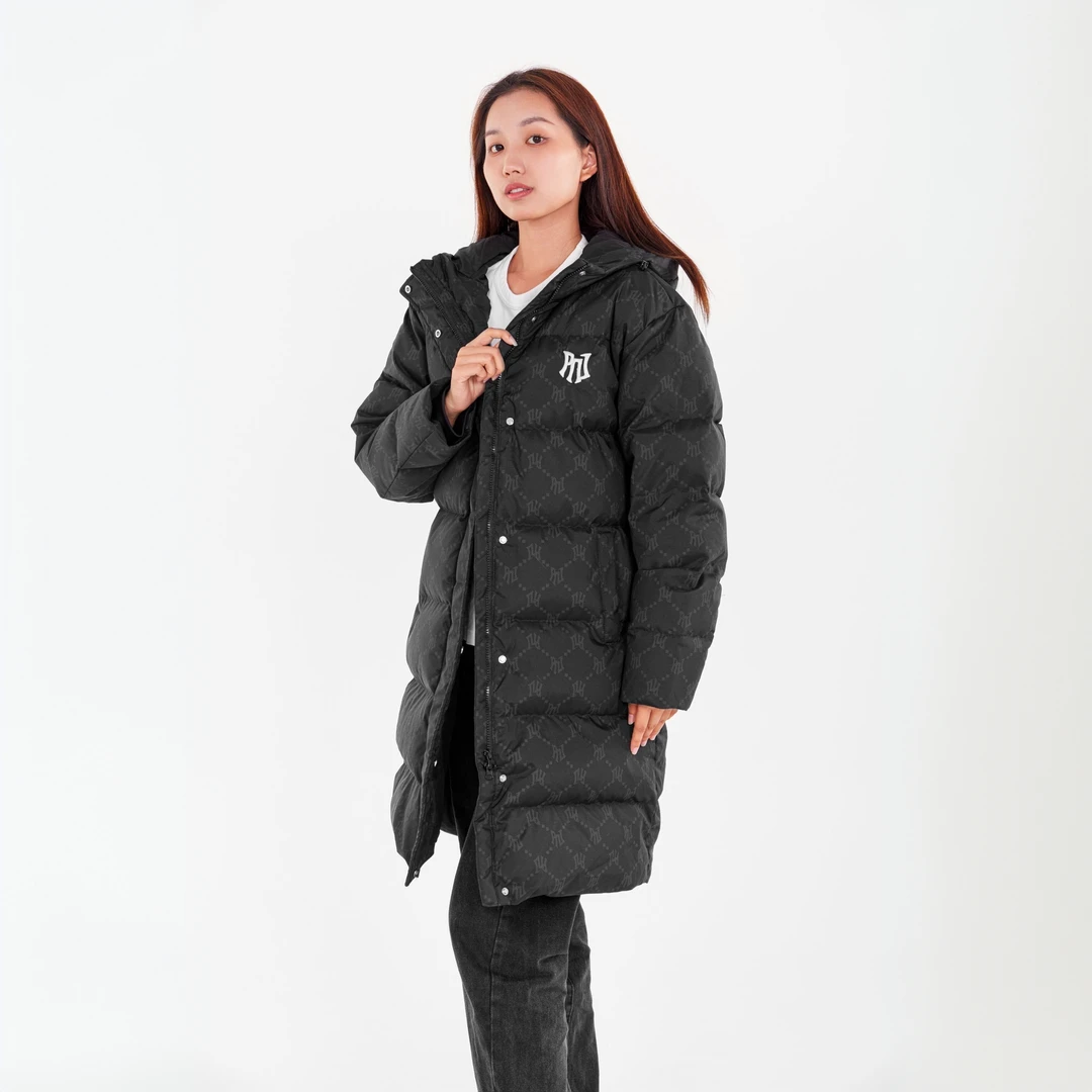 韩国起司PNJ百搭情侣款鸭绒长款羽绒服韩系加厚印花保暖外套504