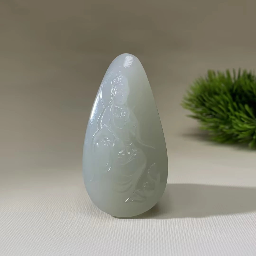 【豫人豫品】和田玉吊坠白晴莲花观音H175