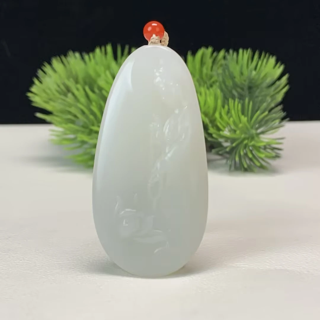 【豫人豫品】和田玉吊坠羊脂白玉莲花观音J2980