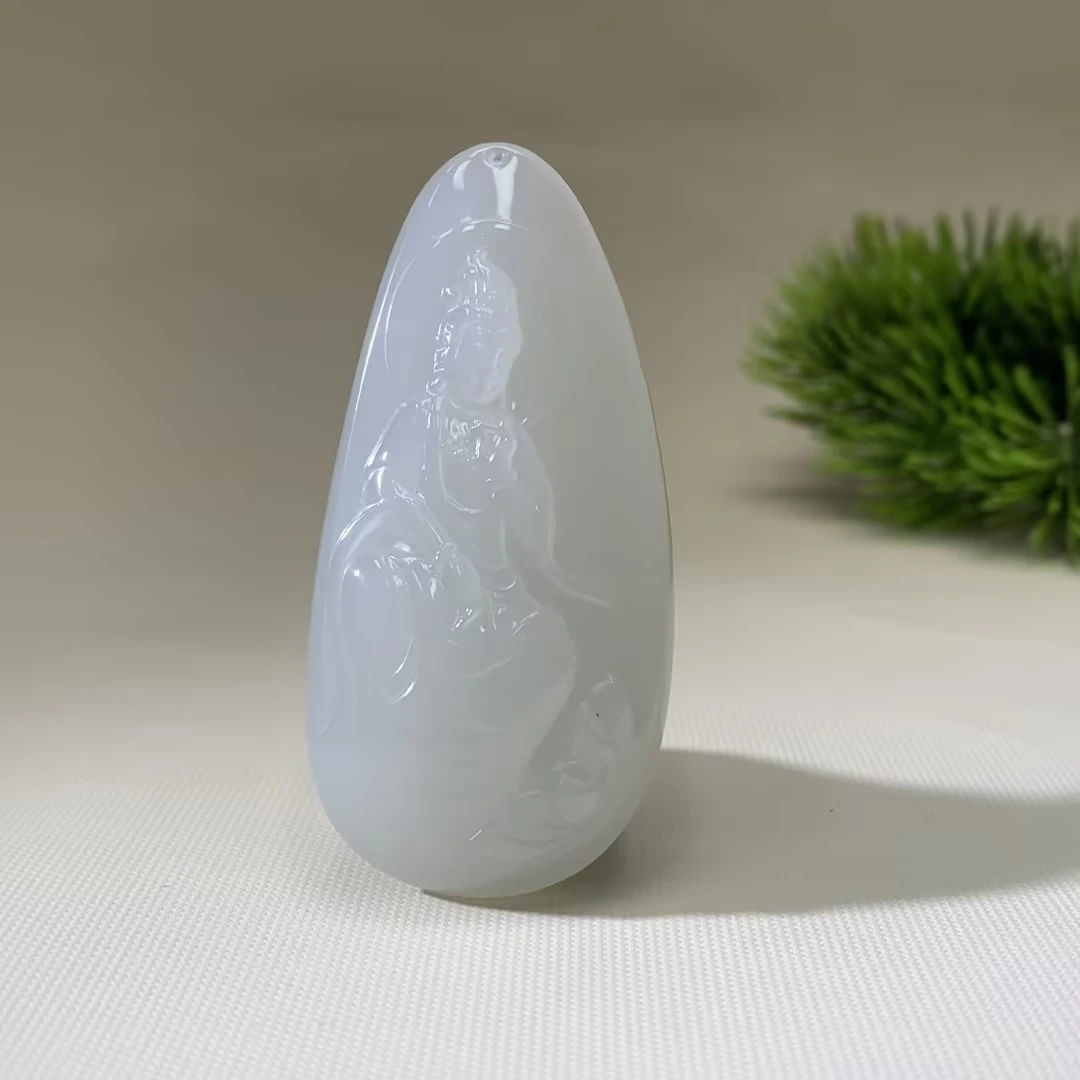 【豫人豫品】和田玉吊坠羊脂白玉莲花观音H177