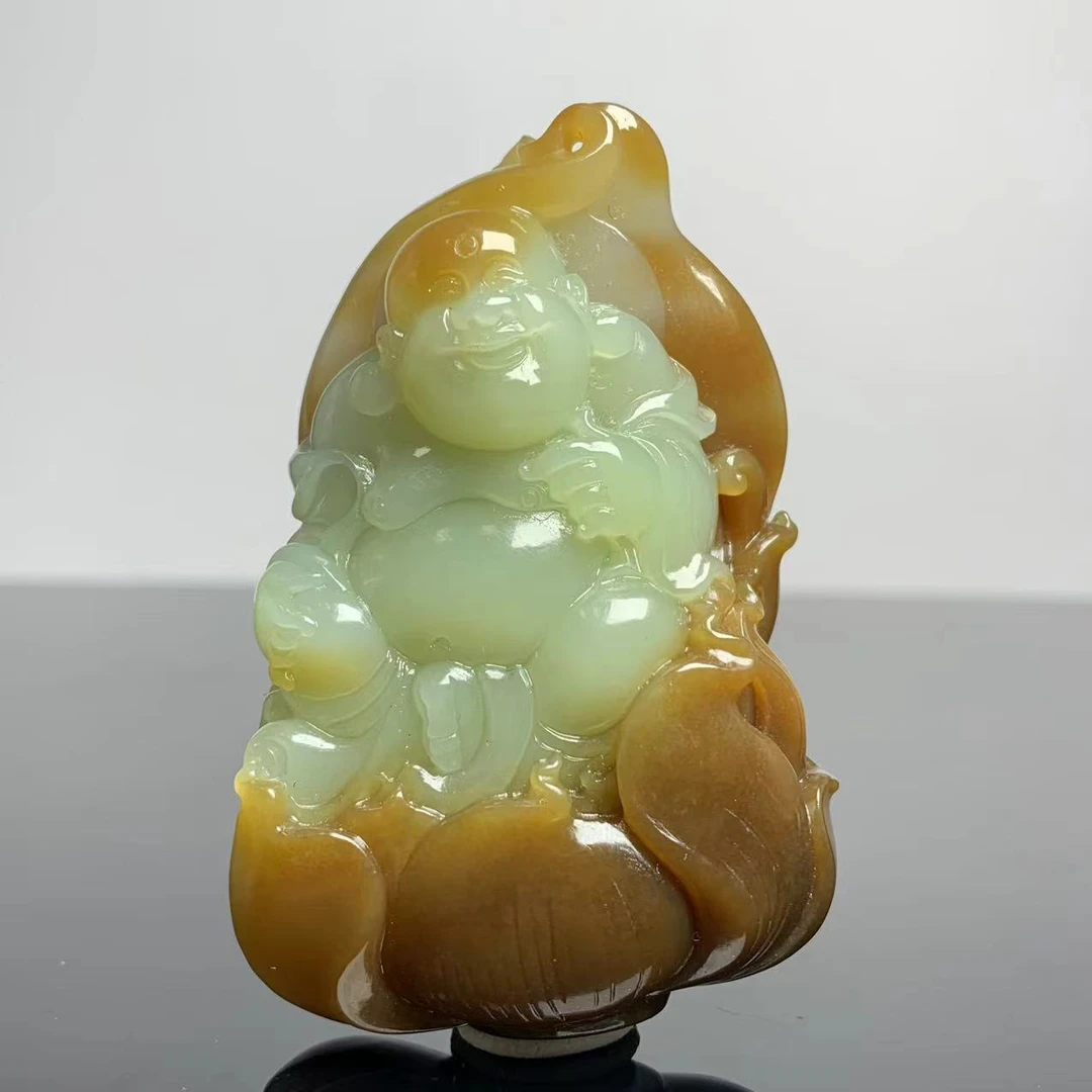 【豫人豫品】和田玉吊坠糖黄弥勒佛C4892