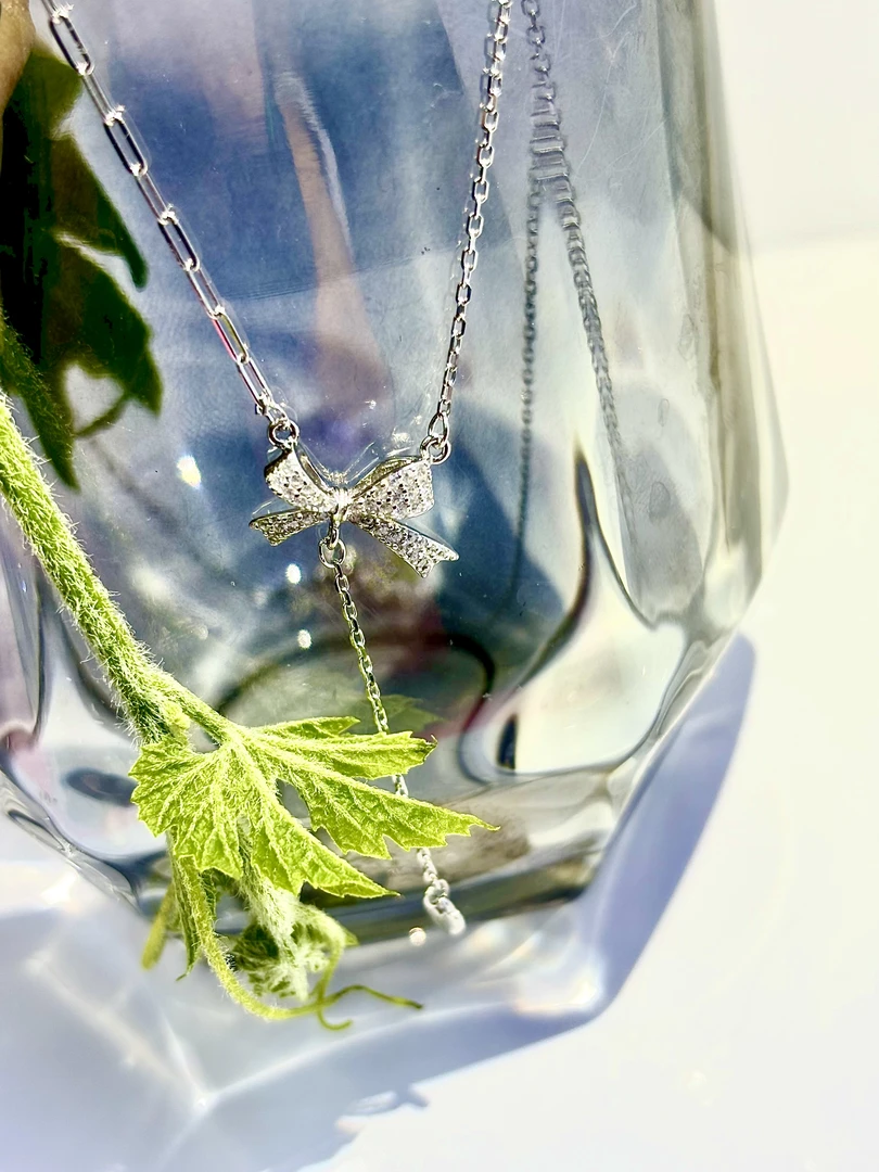 坠链均925银合成锆石 S925银轻奢微镶甜美气质蝴蝶吊坠项链