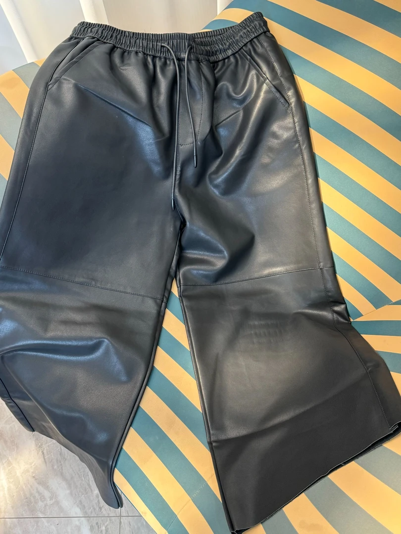 蛋白皮黑色皮裤女秋冬季高腰显瘦大码八分九分裤3022