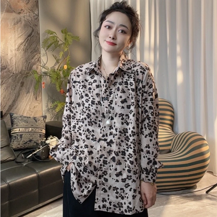 【冲姐推荐】复古港风翻领衬衫女长袖秋季新款豹纹洋气上衣宽松百搭